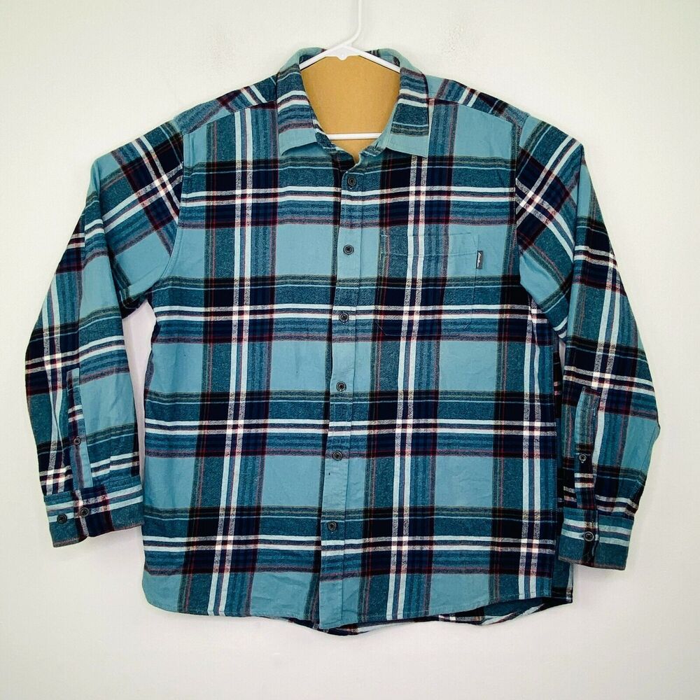 Eddie Bauer Men's XL Shirt Blue Plaid Flannel Long Sleeve Pocket Button Up BL21